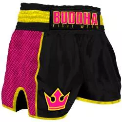 Short muay thai Buddha retro premium (negro/rosa)